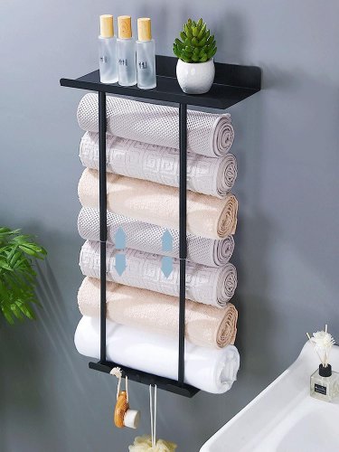 Towel Rack Wall Mounted, Black Towel Racks for Bathroom Wall Hanging Towel Rack