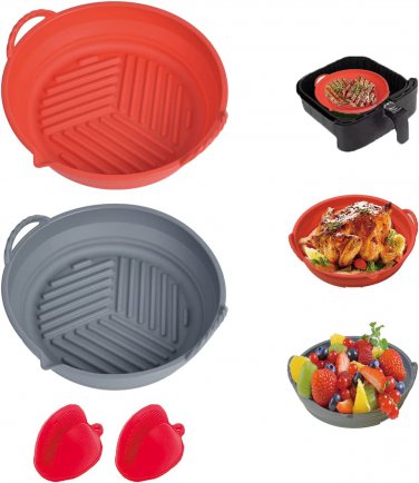 Silicone Air Fryer Liners, 2 Pack 7.5 Inch Reusable Silicone Air Fryer Basket, F
