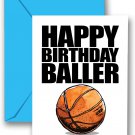 Basketball Happy Birthday Baller Birthday Card 1-Pack (5X7) Illustrated Sports B