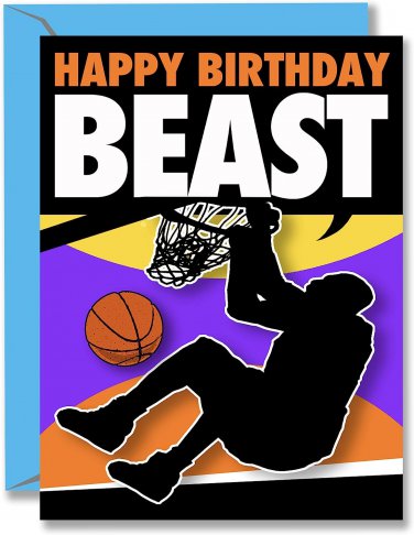 Basketball Beast Birthday Card 1-Pack (5X7) Basketball Sports Birthday Cards Gre