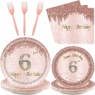 24 Sets 6Th Rose Gold Birthday Party Decrations for Girls 6 Birthday Plates and