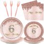24 Sets 6Th Rose Gold Birthday Party Decrations for Girls 6 Birthday Plates and