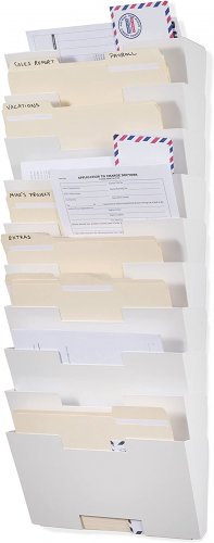 Wallniture Lisbon 10-Tier Wall Mounted File Holder and Desk Organizer, Metal Whi