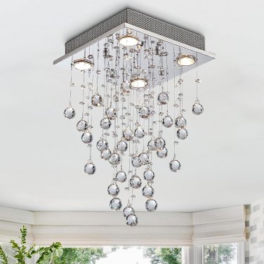 Bestier Modern Crystal Square Raindrop Chandelier Lighting Flush Mount LED Ceili