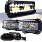 2PCS 7 Inch 36W LED Light Bar White/Amber Flasing Strobe with Six Modes Spot Flo