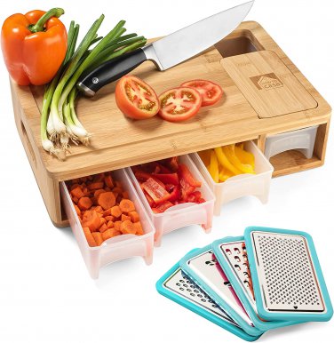 Bamboo Cutting Board with Containers for Storage - Zero-Mess Meal Prep Station