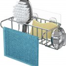 4 in 1 Adhesive Sink Caddy Sponge Holder, SUS304 Stainless Steel Sink Basket Bru