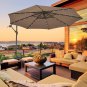 10FT Hanging Offset Umbrella, Cantilever Umbrella with 32 LED Lights, Solar Pane