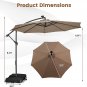 10FT Hanging Offset Umbrella, Cantilever Umbrella with 32 LED Lights, Solar Pane