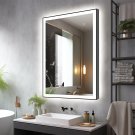Echoslife 24X32 LED Bathroom Mirrors for Wall -Black Aluminum Framed (Front and