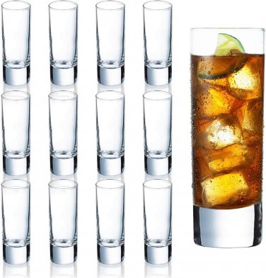 Farielyn-X Clear Heavy Base Shot Glasses 12 Pack, 2 Oz Tall Glass Set for Whiske