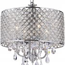 Marya 4-Lights Chrome round Crystal Chandelier Ceiling Fixture | Beaded Drum Sha