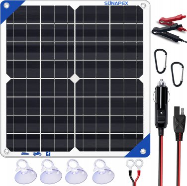 Portable 20W Solar Battery Charger Maintainer Flexible Solar Panel Kit Built-In