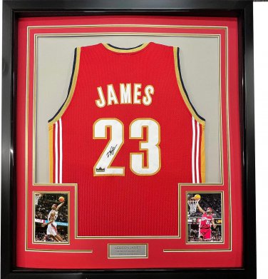 Framed Facsimile Autographed Lebron James 33X42 Cleveland Red Reprint Laser Auto