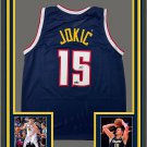 Framed Facsimile Autographed Nikola Jokic 33X42 Denver Blue Reprint Laser Auto B