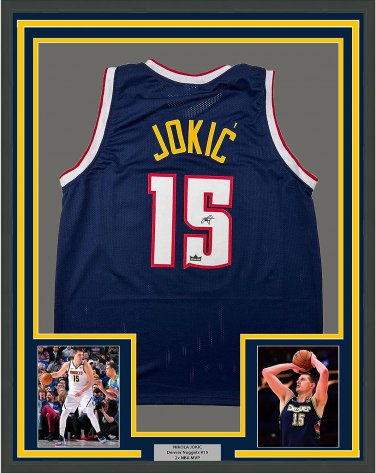 Framed Facsimile Autographed Nikola Jokic 33X42 Denver Blue Reprint Laser Auto B