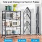 4 Tier Storage Shelves, Foldable Metal Storage for Shelves with Wheel, Kitchen S