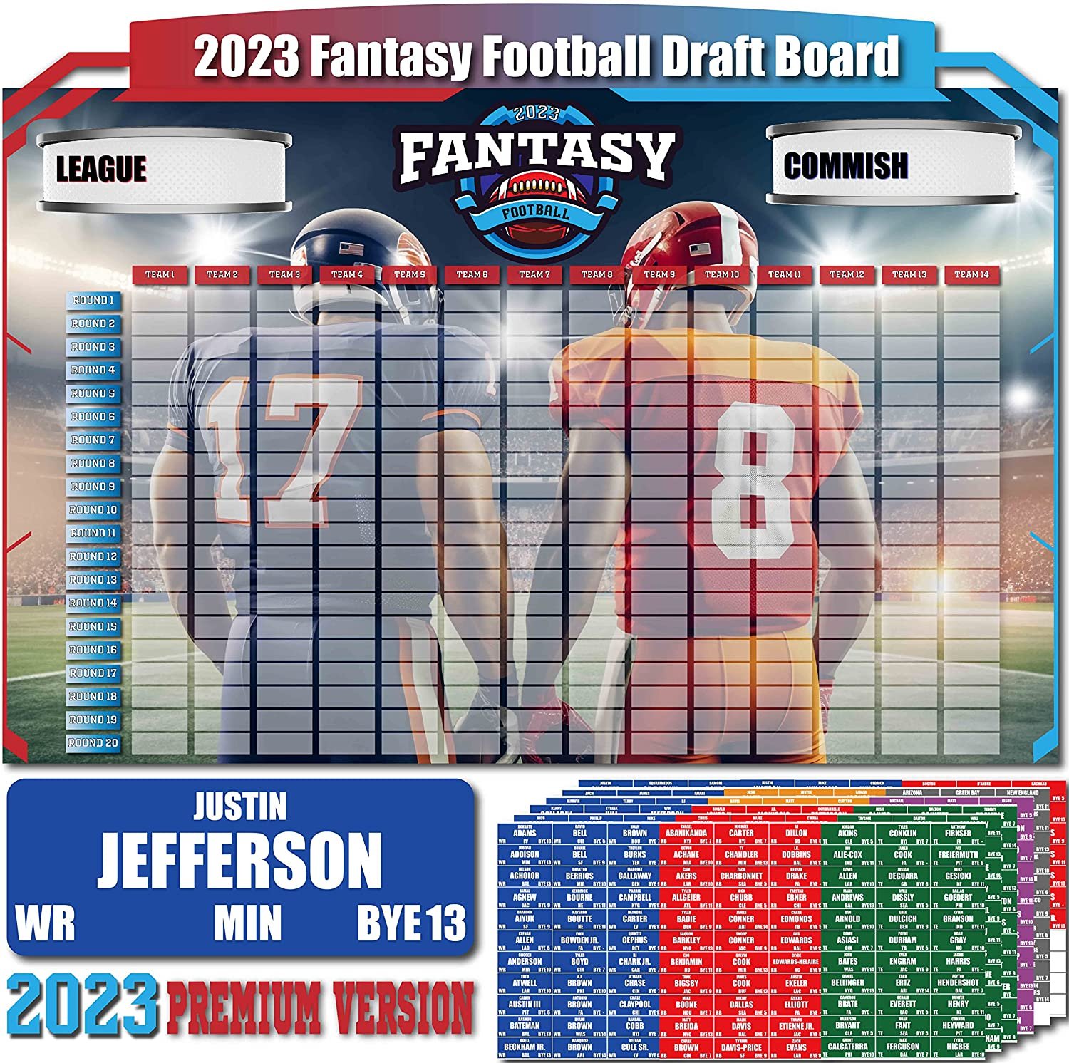 Fantasy Football Draft Board 20232024 Kit Large Set with 576 Player Labels