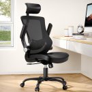 Office Chair Ergonomic Desk Chair with Mesh Back and Leather Cushion,Flip-Up Arm