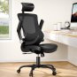 Office Chair Ergonomic Desk Chair with Mesh Back and Leather Cushion,Flip-Up Arm
