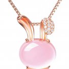 Rabbit Pendant Necklace Women'S Gift-Rose Gold Rabbit Shape Pink Crystal Cat Eye