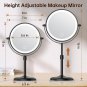 Height Adjustable Makeup Mirror with Lights, 7" Double Sided 1X 10X Magnificatio