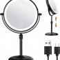 Height Adjustable Makeup Mirror with Lights, 7" Double Sided 1X 10X Magnificatio
