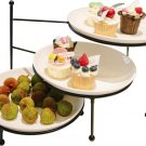 3 Tiered Serving Stand W/White Porcelain Plates- Foldable Swivel Food Display St