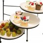 3 Tiered Serving Stand W/White Porcelain Plates- Foldable Swivel Food Display St