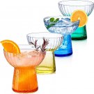 Stemless Margarita Glasses Set of 4, Colored Margarita Cocktail Glasses, Ribbed