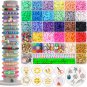 6100 Pcs Clay Beads Bracelet Making Kit 24 Colors Flat Clay Beads Set Friendship