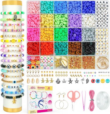 Clay Beads Bracelet Making Kit for Beginner, 5000Pcs Heishi Flat Preppy Polymer