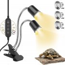 Reptile Heat Lamp, Dual-Head UVA UVB Heating Light Lamp with Cycle Timer,Basking