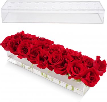 Transparent Acrylic Vase Rectangular Flower Holder Long Acrylic Vase with Holes