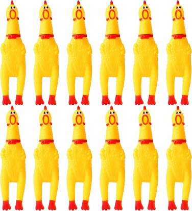 12 Pcs Rubber Chicken,Squeeze Chicken,Screaming Chicken Dog Toys,Yellow Squaking