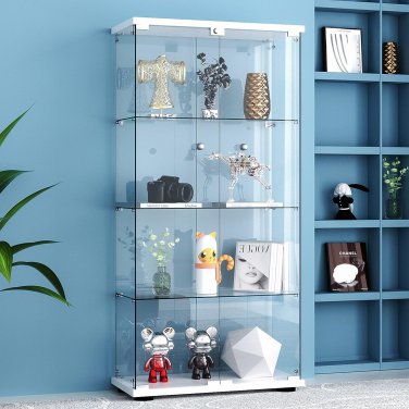 Glass Display Cabinet, Quick-Install Style 4-Shelf Curio Cabinet - 2 Door Glass