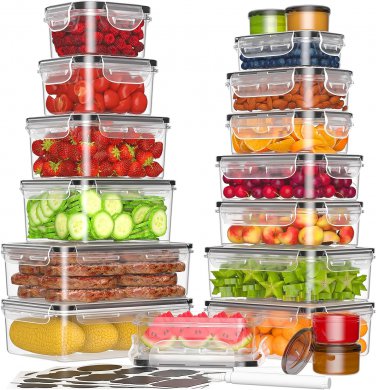 36-Piece Food Storage Containers with Lids Airtight(18 Containers & 18 Lids), Pl