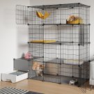 Cat Cage with Litter Box,4-Tier DIY Cat Enclosures Large Playpen Detachable Meta