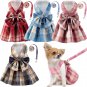 4 Pcs Plaid Dog Dress Bow Tie Harness Leash Set Harness Dress Small Dogs Cute Do