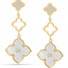 925 Sterling Silver 14K Gold-Plated Mother of Pearl Zirconia Stud Clover Flower