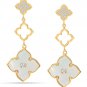 925 Sterling Silver 14K Gold-Plated Mother of Pearl Zirconia Stud Clover Flower