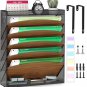 Wood Wall File Holder, 7 Tier Hanging File Organizer with Top Tray, 5 Pockets Me