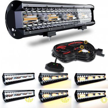 12 Inch 72W LED Light Bar White/Amber Flasing Strobe Light with Six Modes Drivin