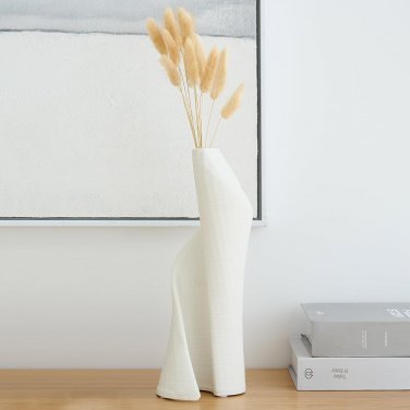 White Ceramic Vase for Home Decor. Unique Flowers Vases for Table Vase Centerpie