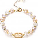 Cultured Pearl Bracelet Baroque 18K Gold Plated Bead Ball Letter D Bracelet, Adj