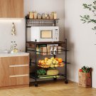 Bakers Rack with Power Outlet, Coffee Bar, Microwave Stand with 3 Removable Wire