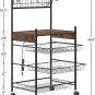 Bakers Rack with Power Outlet, Coffee Bar, Microwave Stand with 3 Removable Wire