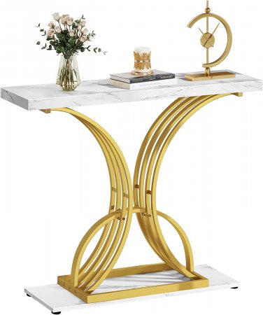 Gold Console Table, Modern Hallway Table for Entryway, 40 Inch Entryway Tables N