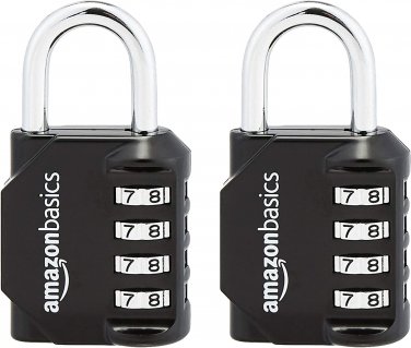 4-Digit Combination Padlock, Black, 2-Pack