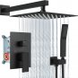 Matte Black Rainfall Shower System 12 Inch Shower Head Combo Set with Handheld S
